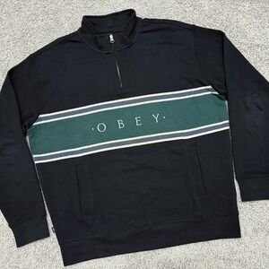 Obey Sweatshirt 1/4 Zip Colorblock Pullover Black Green Streetwear Men Medium